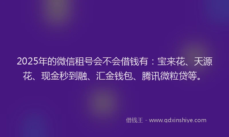 2025年的微信租号会不会借钱有：宝来花、天源花、现金秒到融、汇金钱包、腾讯微粒贷等。