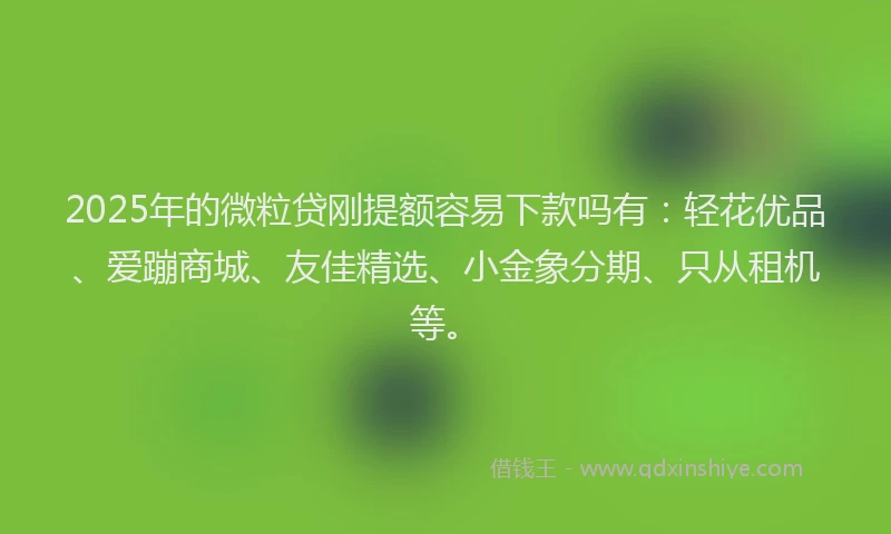 2025年的微粒贷刚提额容易下款吗有：轻花优品、爱蹦商城、友佳精选、小金象分期、只从租机等。