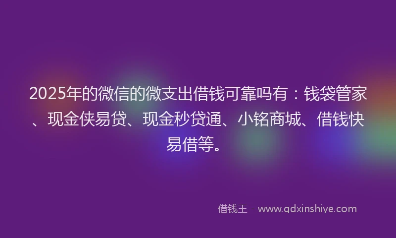 2025年的微信的微支出借钱可靠吗有：钱袋管家、现金侠易贷、现金秒贷通、小铭商城、借钱快易借等。