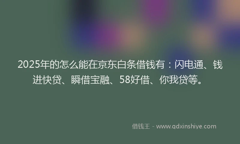 2025年的怎么能在京东白条借钱有：闪电通、钱进快贷、瞬借宝融、58好借、你我贷等。