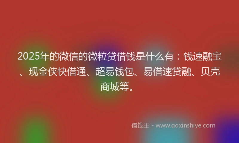 2025年的微信的微粒贷借钱是什么有：钱速融宝、现金侠快借通、超易钱包、易借速贷融、贝壳商城等。