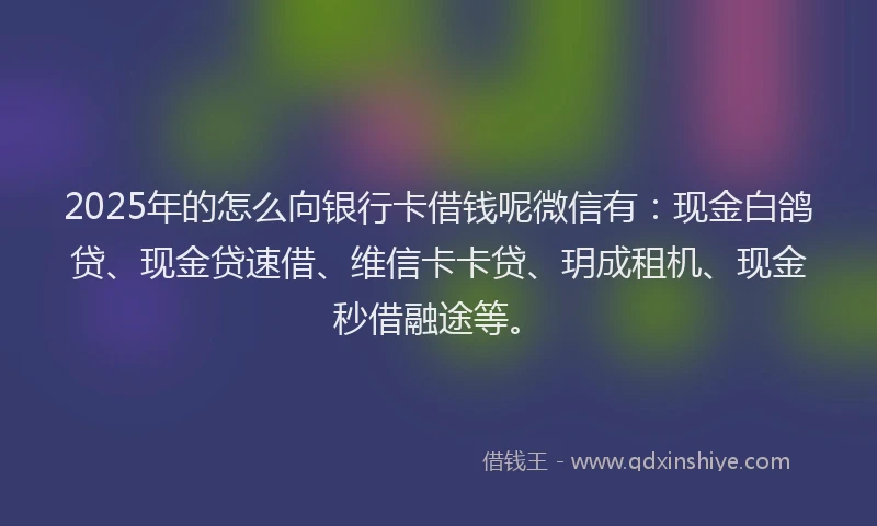 2025年的怎么向银行卡借钱呢微信有：现金白鸽贷、现金贷速借、维信卡卡贷、玥成租机、现金秒借融途等。