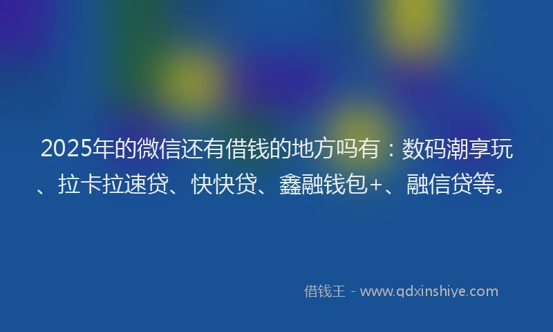 2025年的微信还有借钱的地方吗有：数码潮享玩、拉卡拉速贷、快快贷、鑫融钱包+、融信贷等。