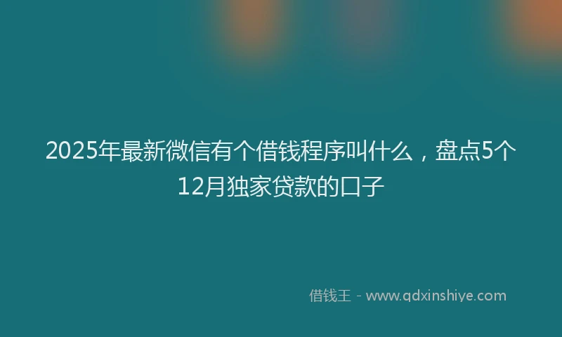 2025年最新微信有个借钱程序叫什么，盘点5个12月独家贷款的口子