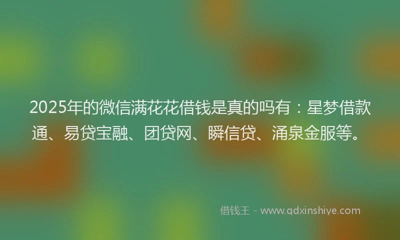 2025年的微信满花花借钱是真的吗有：星梦借款通、易贷宝融、团贷网、瞬信贷、涌泉金服等。