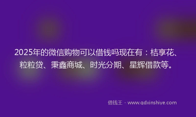 2025年的微信购物可以借钱吗现在有：桔享花、粒粒贷、秉鑫商城、时光分期、星辉借款等。