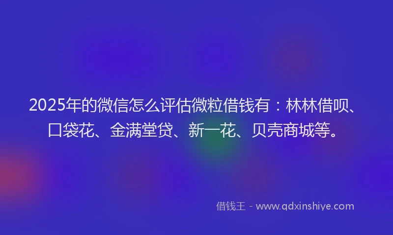 2025年的微信怎么评估微粒借钱有：林林借呗、口袋花、金满堂贷、新一花、贝壳商城等。