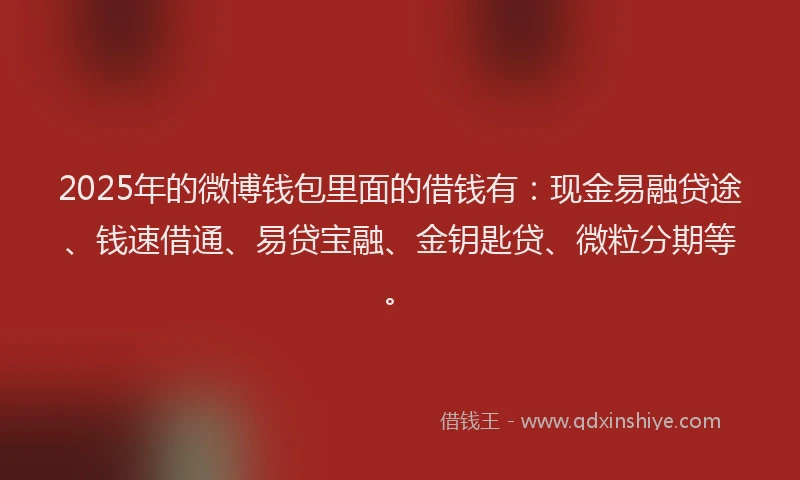 2025年的微博钱包里面的借钱有：现金易融贷途、钱速借通、易贷宝融、金钥匙贷、微粒分期等。