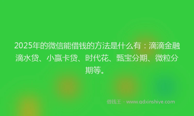 2025年的微信能借钱的方法是什么有：滴滴金融滴水贷、小赢卡贷、时代花、甄宝分期、微粒分期等。