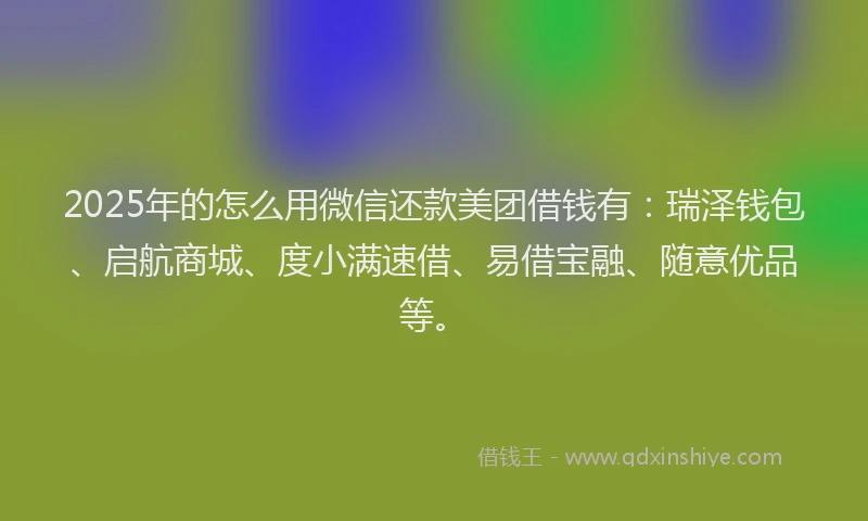 2025年的怎么用微信还款美团借钱有：瑞泽钱包、启航商城、度小满速借、易借宝融、随意优品等。
