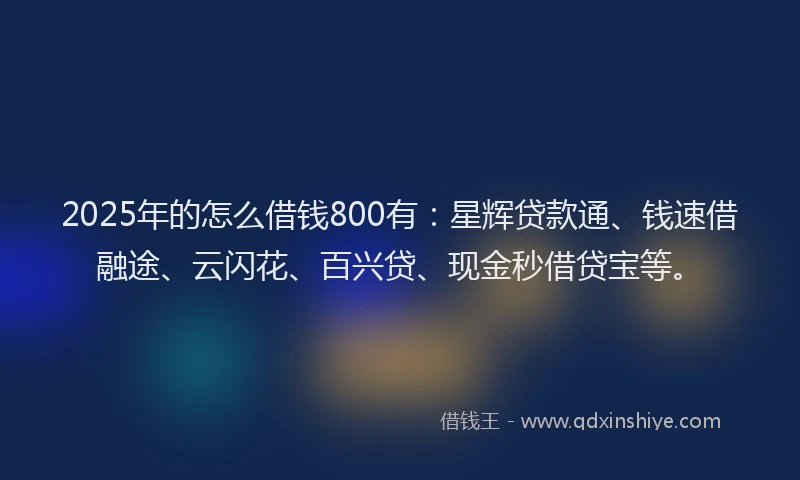 2025年的怎么借钱800有：星辉贷款通、钱速借融途、云闪花、百兴贷、现金秒借贷宝等。