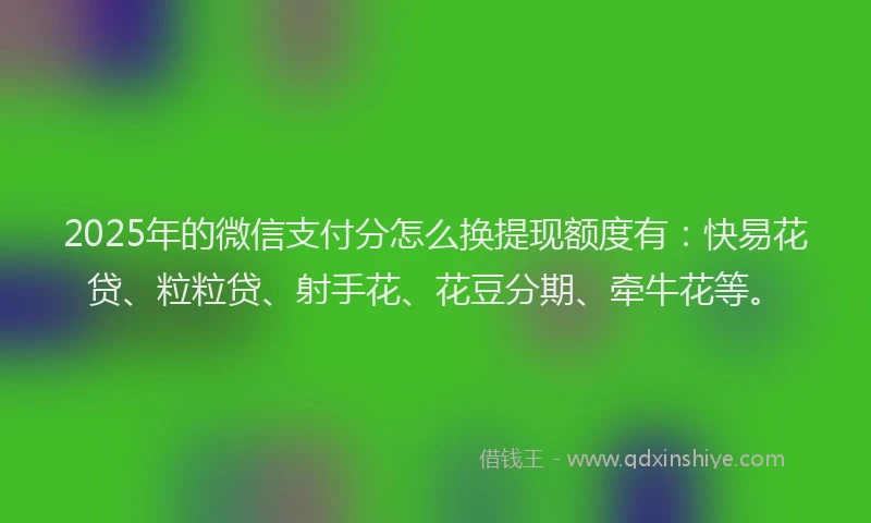 2025年的微信支付分怎么换提现额度有：快易花贷、粒粒贷、射手花、花豆分期、牵牛花等。