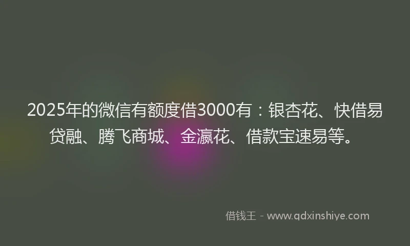 2025年的微信有额度借3000有：银杏花、快借易贷融、腾飞商城、金瀛花、借款宝速易等。