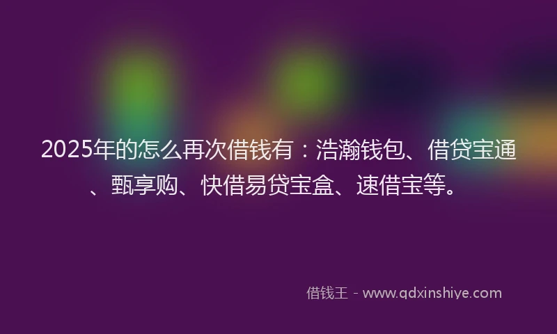 2025年的怎么再次借钱有：浩瀚钱包、借贷宝通、甄享购、快借易贷宝盒、速借宝等。