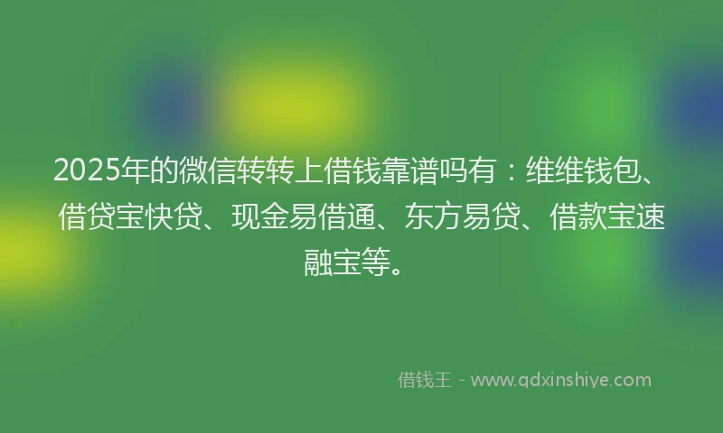 2025年的微信转转上借钱靠谱吗有：维维钱包、借贷宝快贷、现金易借通、东方易贷、借款宝速融宝等。