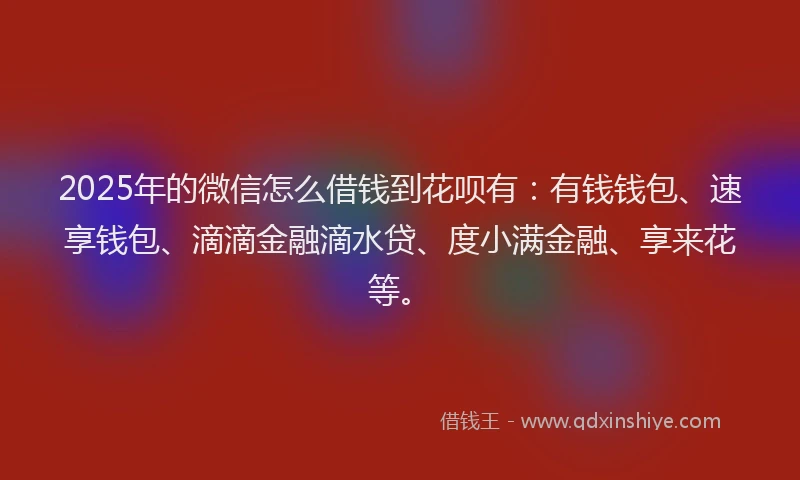 2025年的微信怎么借钱到花呗有：有钱钱包、速享钱包、滴滴金融滴水贷、度小满金融、享来花等。