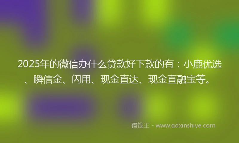 2025年的微信办什么贷款好下款的有：小鹿优选、瞬信金、闪用、现金直达、现金直融宝等。