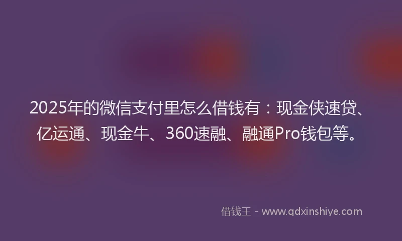 2025年的微信支付里怎么借钱有：现金侠速贷、亿运通、现金牛、360速融、融通Pro钱包等。
