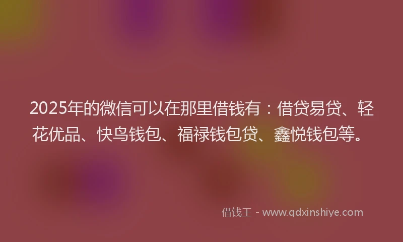2025年的微信可以在那里借钱有：借贷易贷、轻花优品、快鸟钱包、福禄钱包贷、鑫悦钱包等。