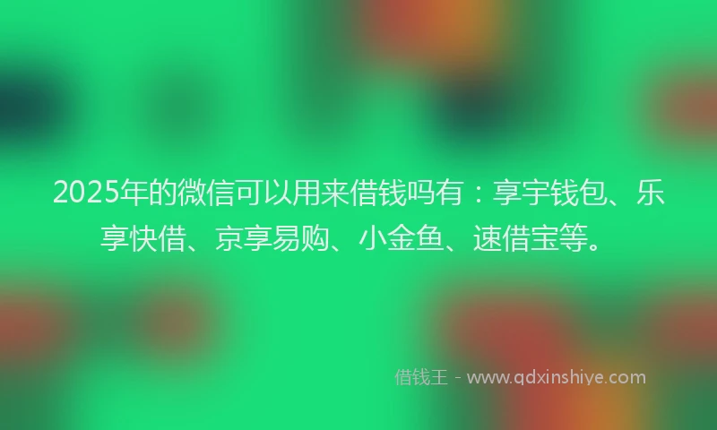 2025年的微信可以用来借钱吗有：享宇钱包、乐享快借、京享易购、小金鱼、速借宝等。