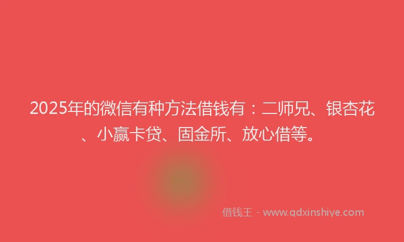 2025年的微信有种方法借钱有：二师兄、银杏花、小赢卡贷、固金所、放心借等。