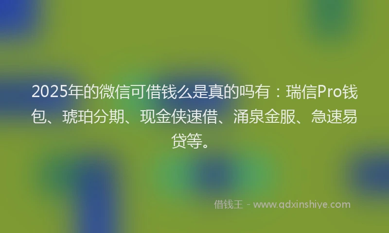 2025年的微信可借钱么是真的吗有：瑞信Pro钱包、琥珀分期、现金侠速借、涌泉金服、急速易贷等。