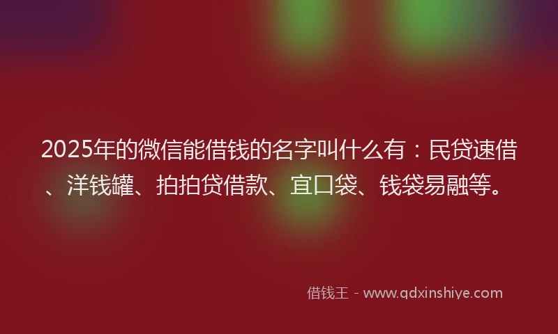 2025年的微信能借钱的名字叫什么有：民贷速借、洋钱罐、拍拍贷借款、宜口袋、钱袋易融等。