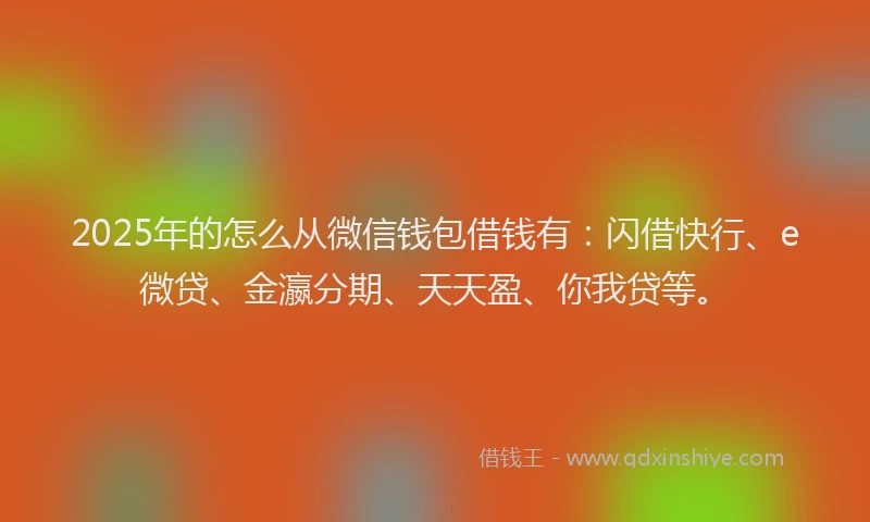 2025年的怎么从微信钱包借钱有：闪借快行、e微贷、金瀛分期、天天盈、你我贷等。