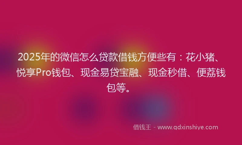 2025年的微信怎么贷款借钱方便些有：花小猪、悦享Pro钱包、现金易贷宝融、现金秒借、便荔钱包等。