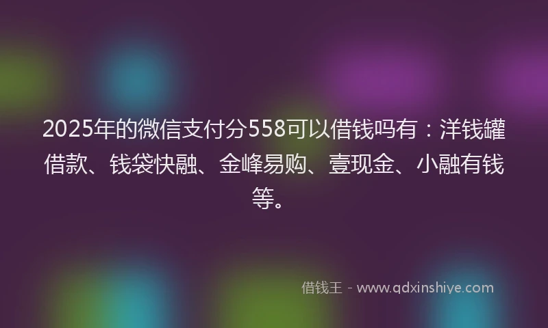 2025年的微信支付分558可以借钱吗有：洋钱罐借款、钱袋快融、金峰易购、壹现金、小融有钱等。