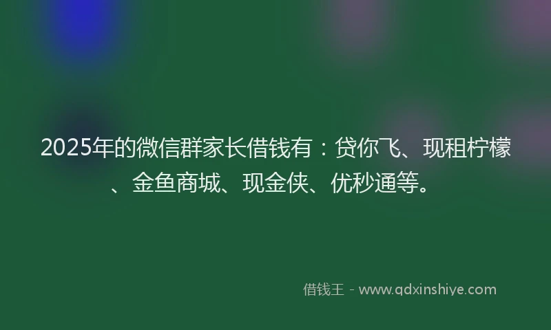 2025年的微信群家长借钱有：贷你飞、现租柠檬、金鱼商城、现金侠、优秒通等。