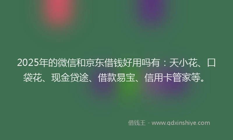 2025年的微信和京东借钱好用吗有：天小花、口袋花、现金贷途、借款易宝、信用卡管家等。