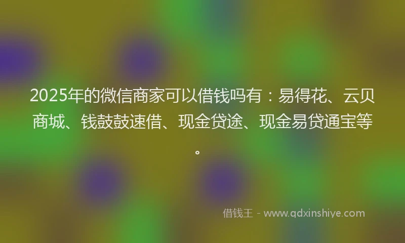 2025年的微信商家可以借钱吗有：易得花、云贝商城、钱鼓鼓速借、现金贷途、现金易贷通宝等。
