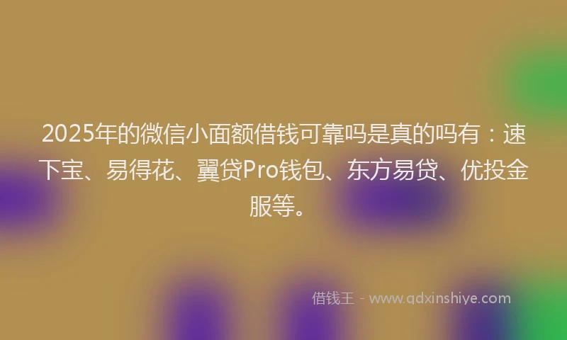 2025年的微信小面额借钱可靠吗是真的吗有：速下宝、易得花、翼贷Pro钱包、东方易贷、优投金服等。