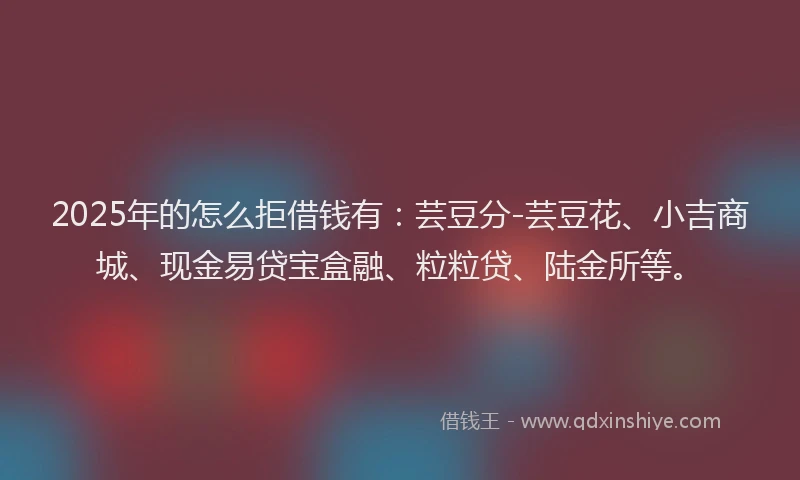 2025年的怎么拒借钱有：芸豆分-芸豆花、小吉商城、现金易贷宝盒融、粒粒贷、陆金所等。