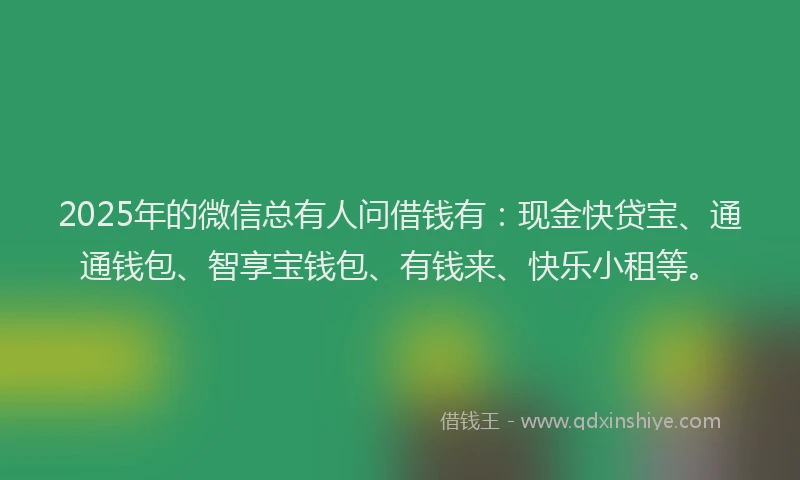 2025年的微信总有人问借钱有：现金快贷宝、通通钱包、智享宝钱包、有钱来、快乐小租等。