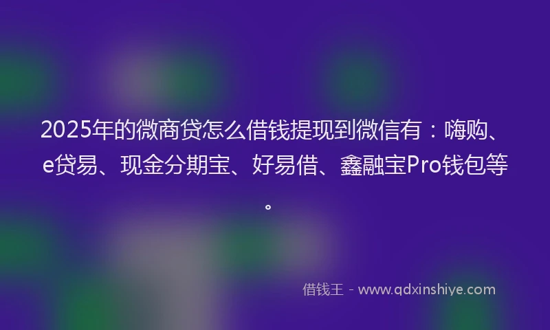 2025年的微商贷怎么借钱提现到微信有：嗨购、e贷易、现金分期宝、好易借、鑫融宝Pro钱包等。