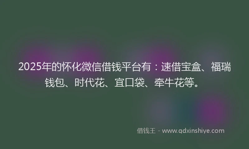 2025年的怀化微信借钱平台有：速借宝盒、福瑞钱包、时代花、宜口袋、牵牛花等。