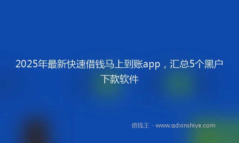 2025年最新快速借钱马上到账app，汇总5个黑户下款软件