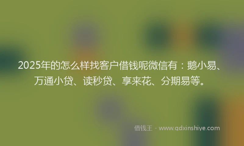 2025年的怎么样找客户借钱呢微信有：鹅小易、万通小贷、读秒贷、享来花、分期易等。