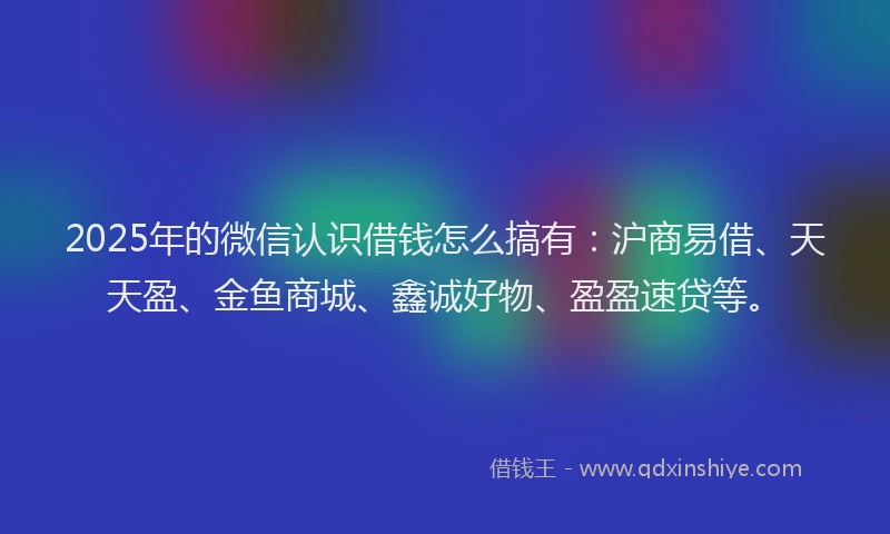 2025年的微信认识借钱怎么搞有：沪商易借、天天盈、金鱼商城、鑫诚好物、盈盈速贷等。