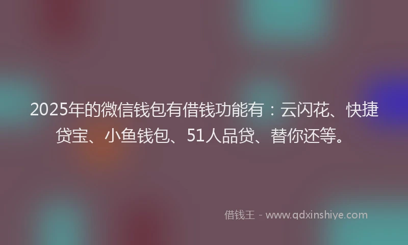 2025年的微信钱包有借钱功能有：云闪花、快捷贷宝、小鱼钱包、51人品贷、替你还等。
