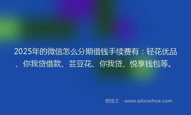 2025年的微信怎么分期借钱手续费有：轻花优品、你我贷借款、芸豆花、你我贷、悦享钱包等。