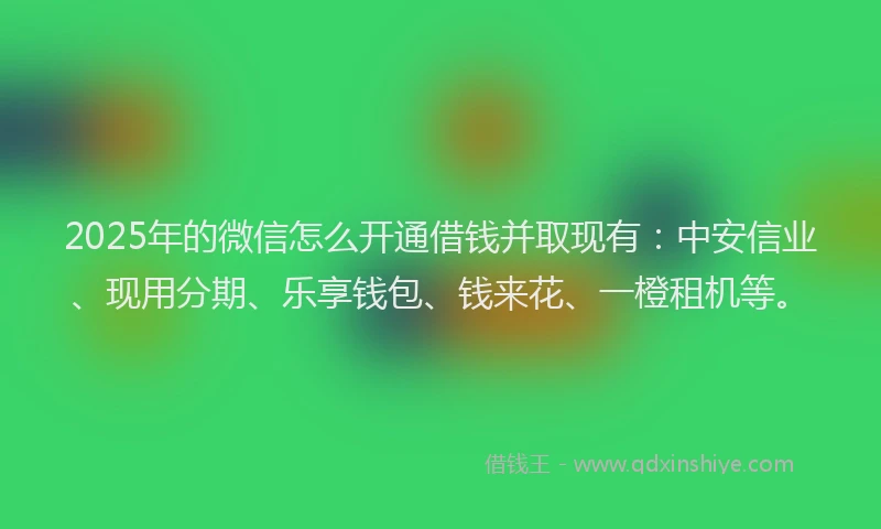 2025年的微信怎么开通借钱并取现有：中安信业、现用分期、乐享钱包、钱来花、一橙租机等。