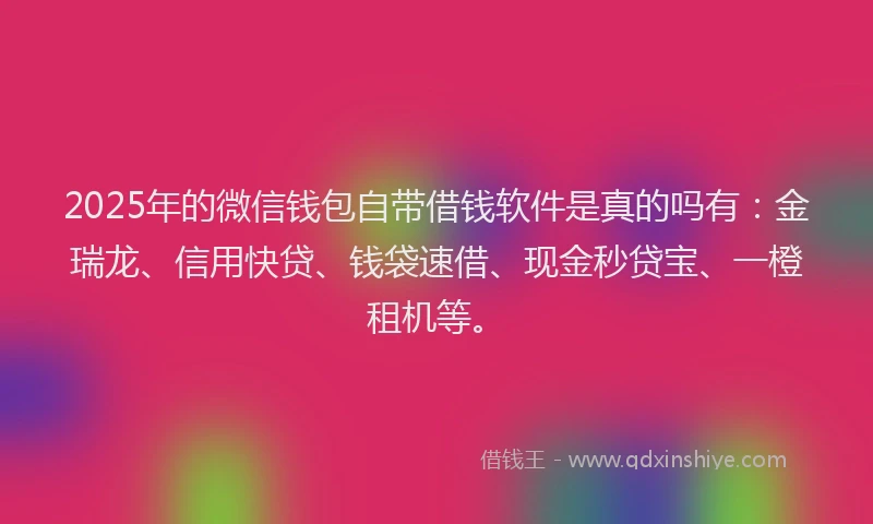 2025年的微信钱包自带借钱软件是真的吗有：金瑞龙、信用快贷、钱袋速借、现金秒贷宝、一橙租机等。