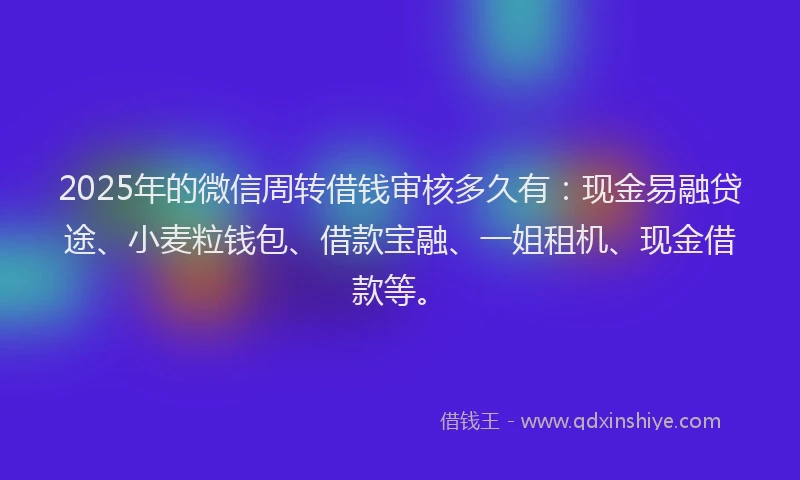 2025年的微信周转借钱审核多久有：现金易融贷途、小麦粒钱包、借款宝融、一姐租机、现金借款等。