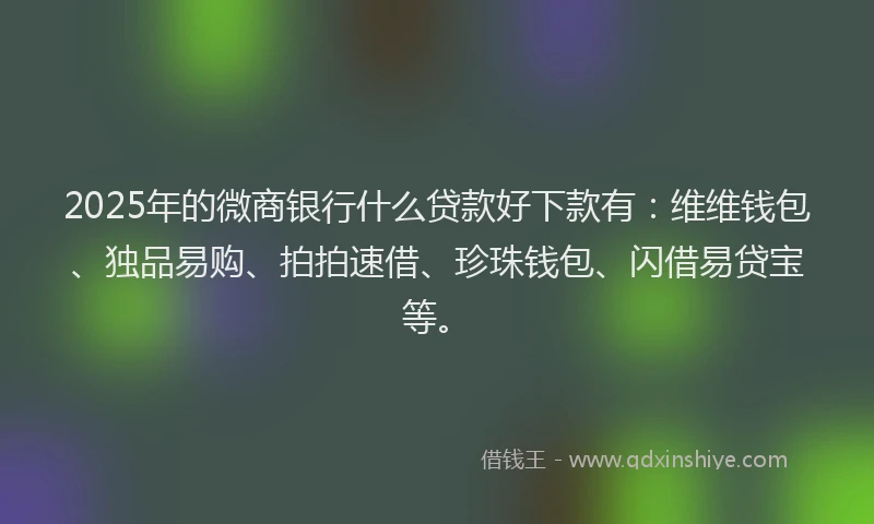 2025年的微商银行什么贷款好下款有：维维钱包、独品易购、拍拍速借、珍珠钱包、闪借易贷宝等。