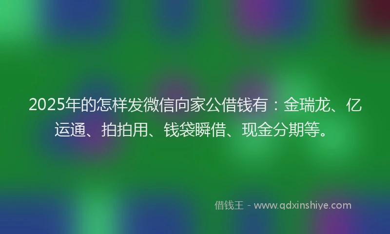 2025年的怎样发微信向家公借钱有：金瑞龙、亿运通、拍拍用、钱袋瞬借、现金分期等。