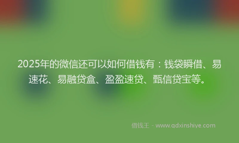 2025年的微信还可以如何借钱有：钱袋瞬借、易速花、易融贷盒、盈盈速贷、甄信贷宝等。