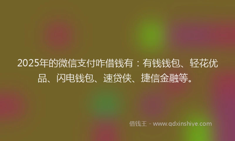 2025年的微信支付咋借钱有：有钱钱包、轻花优品、闪电钱包、速贷侠、捷信金融等。